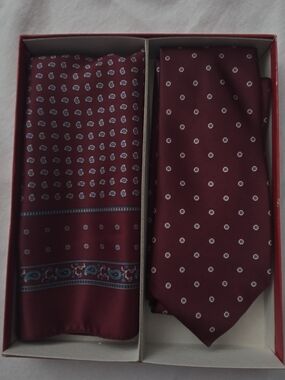 Men's Burgundy Polka Dot Tie and Pocket Square Set